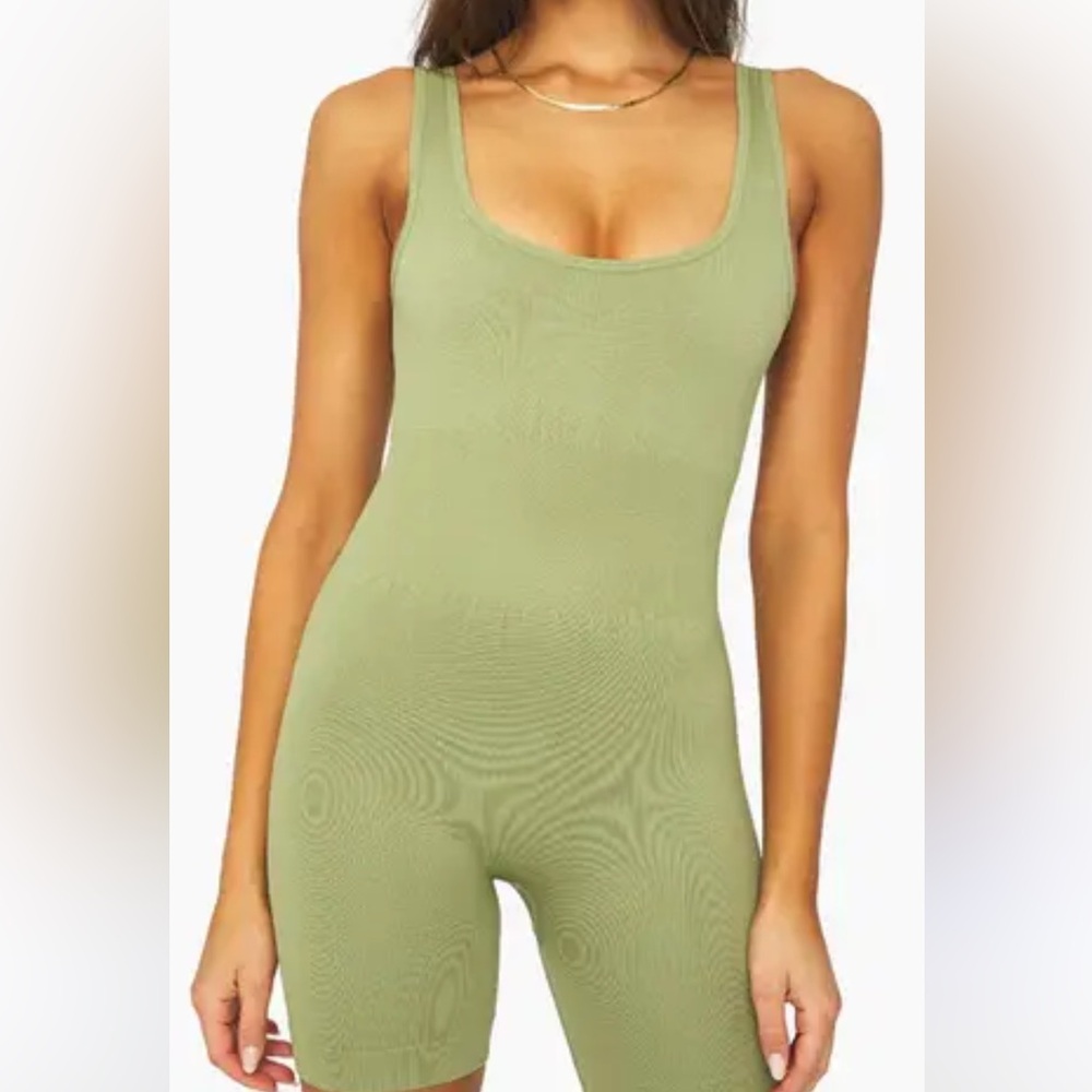 WeWoreWhat Sage Green Ribcage Romper Bodysuit